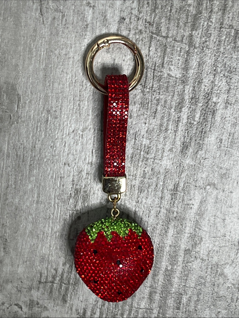 Red Rhinestone Strawberry Keychain - Picture 2 of 3